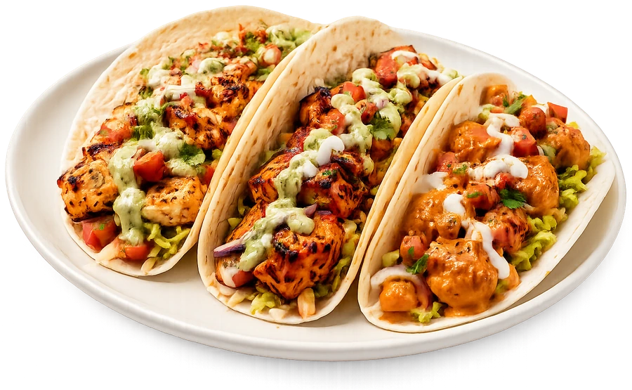 Three soft chicken tacos
